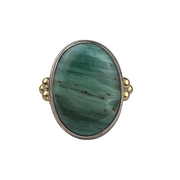 YS India Sterling Silver Ring Malachite Oval Size 8.5 - Picture 1 of 11